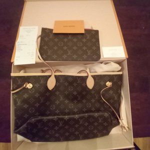 Brand new Louis Vuitton Neverfull MM purse with Runaway Sneaker clutch
